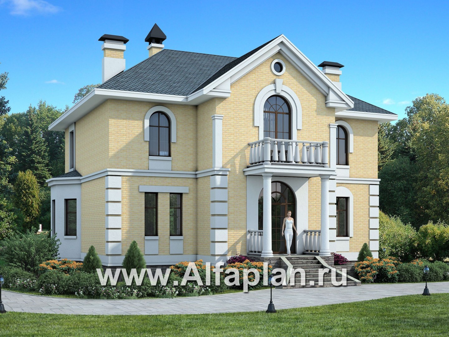 Проекты домов Альфаплан - Двухэтажный коттедж в стиле «Петровское барокко» - основное изображение