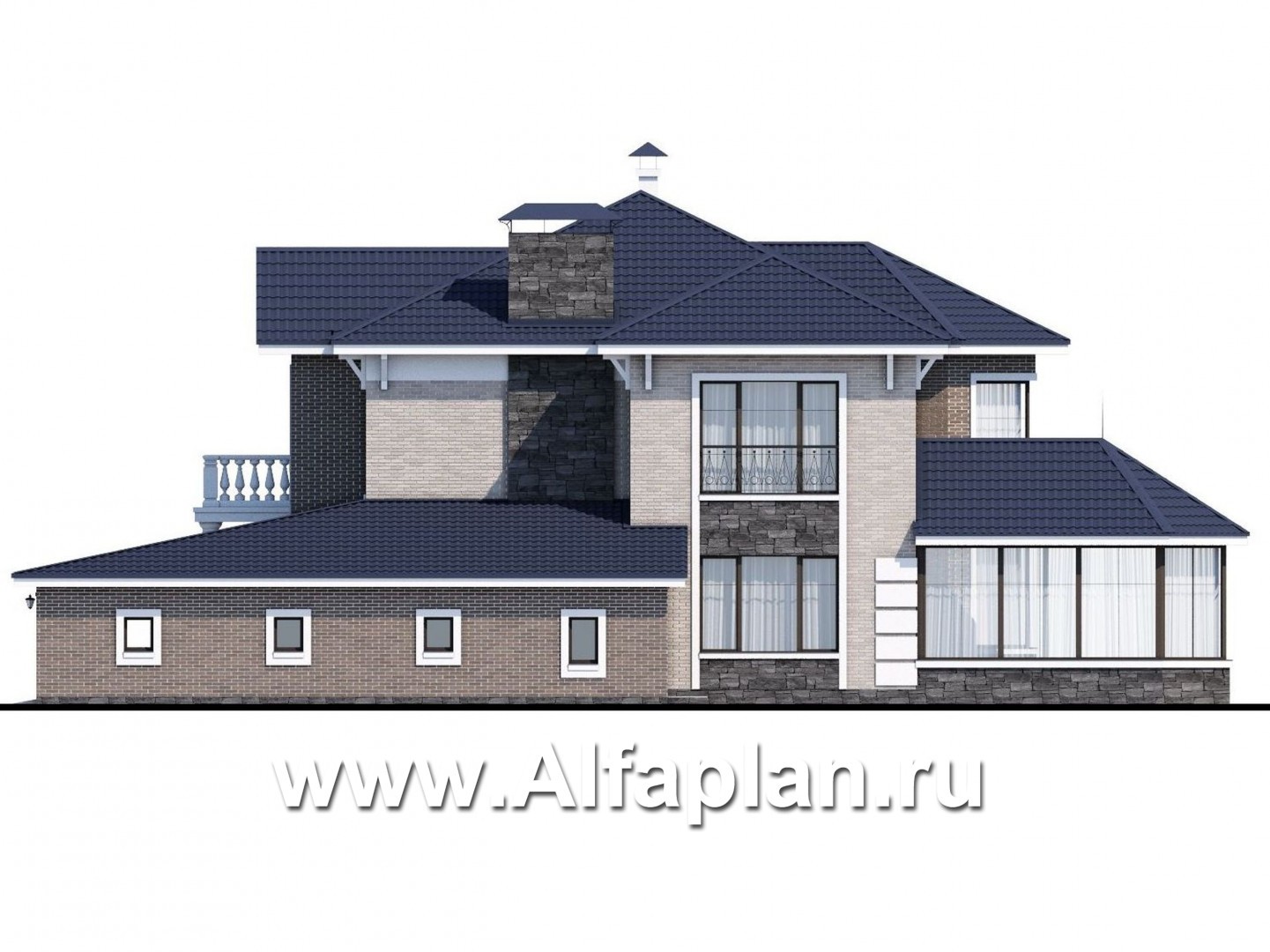 Проекты домов Альфаплан - «Воронцов» - комфортабельная вилла для большой семьи - изображение фасада №2