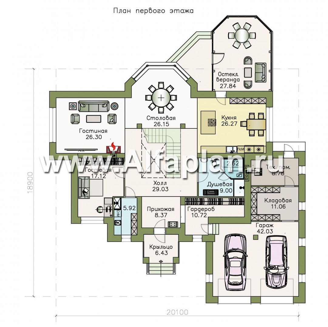 Проекты домов Альфаплан - «Воронцов» - комфортабельная вилла для большой семьи - изображение плана проекта №1