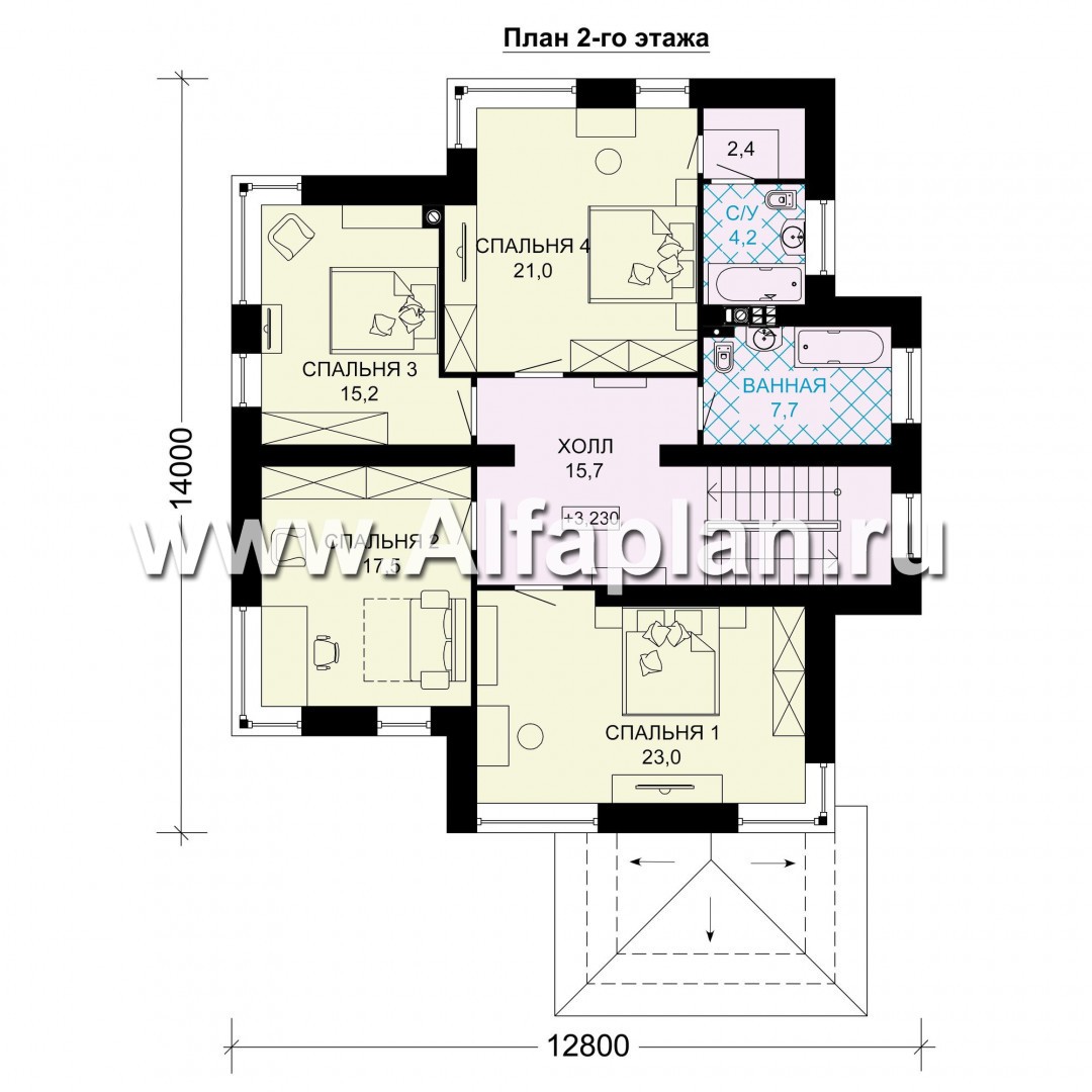 Проекты домов Альфаплан - Двухэтажный дом в современном стиле - план проекта №2