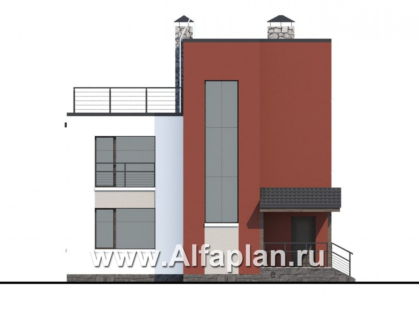 Проекты домов Альфаплан - «Виток спирали» -современный коттедж с «зеленой» плоской кровлей - изображение фасада №4
