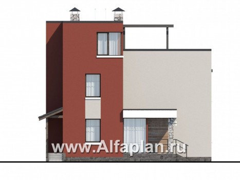 Проекты домов Альфаплан - «Виток спирали» -современный коттедж с «зеленой» плоской кровлей - превью фасада №3