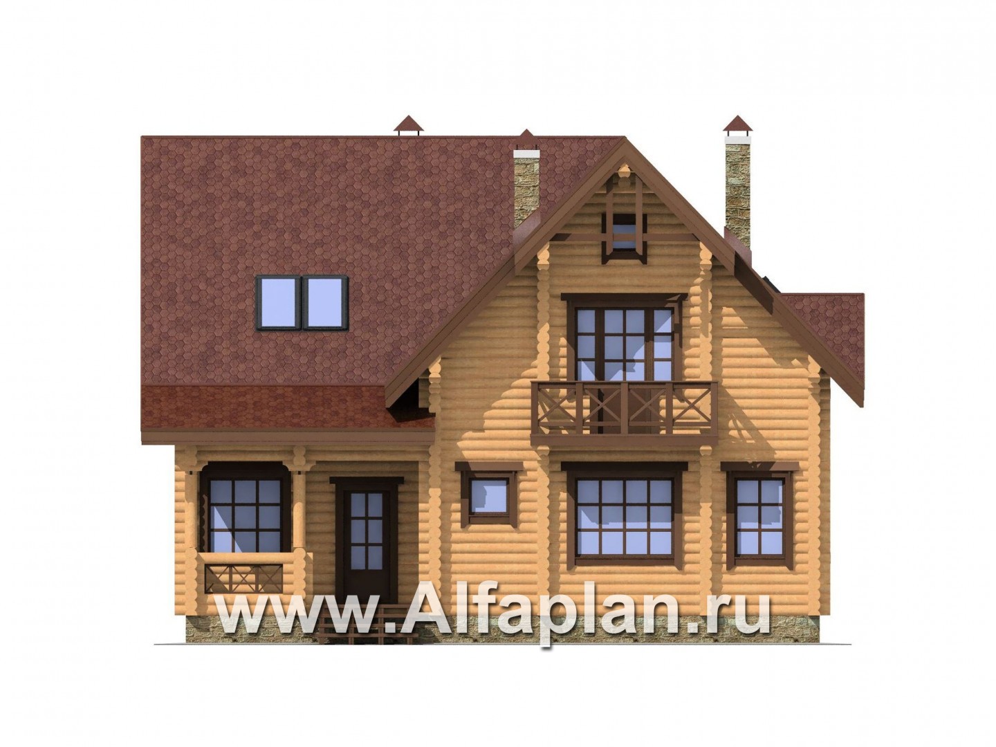 Проекты домов Альфаплан - Деревянный дом с верандой - изображение фасада №2