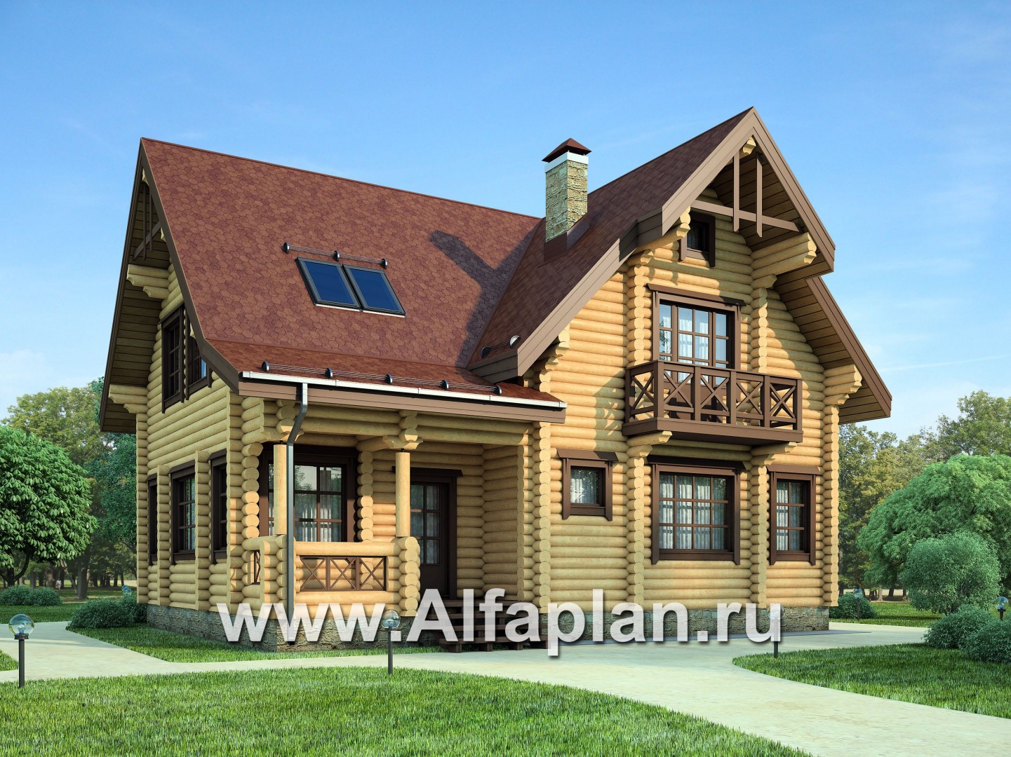 Проекты домов Альфаплан - Деревянный дом с верандой - основное изображение