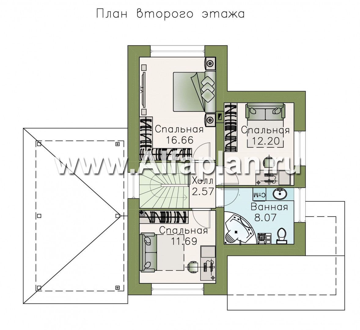 Проекты домов Альфаплан - Коттедж из кирпича «Кадет» с гаражом навесом - изображение плана проекта №2