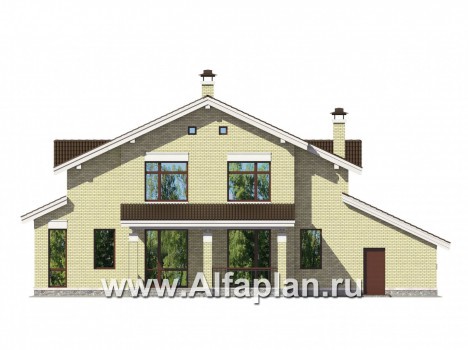 Проекты домов Альфаплан - Кирпичный коттедж с навесом для машины - превью фасада №4