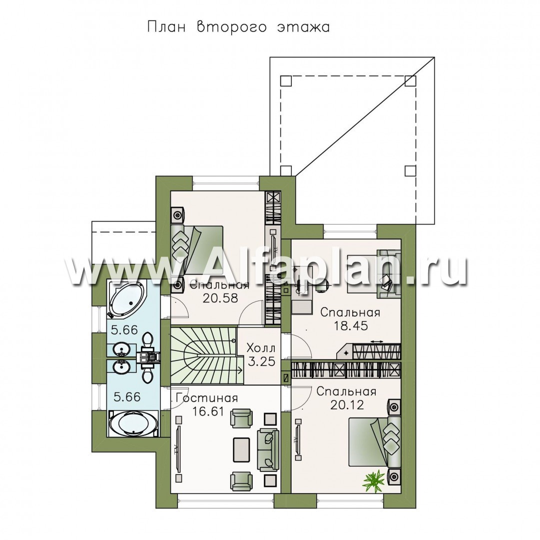 Проекты домов Альфаплан - «Рождествено»- двухэтажный коттедж с большой верандой - план проекта №2