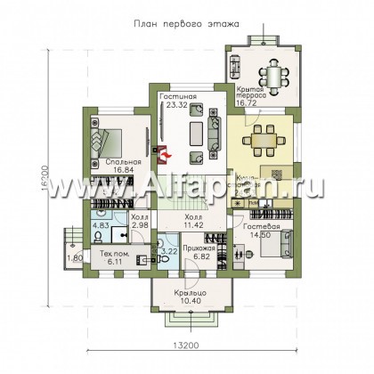 Проекты домов Альфаплан - «Кластер Персея» - дом с двумя жилыми комнатами на 1 эт и с мансардой - превью плана проекта №1