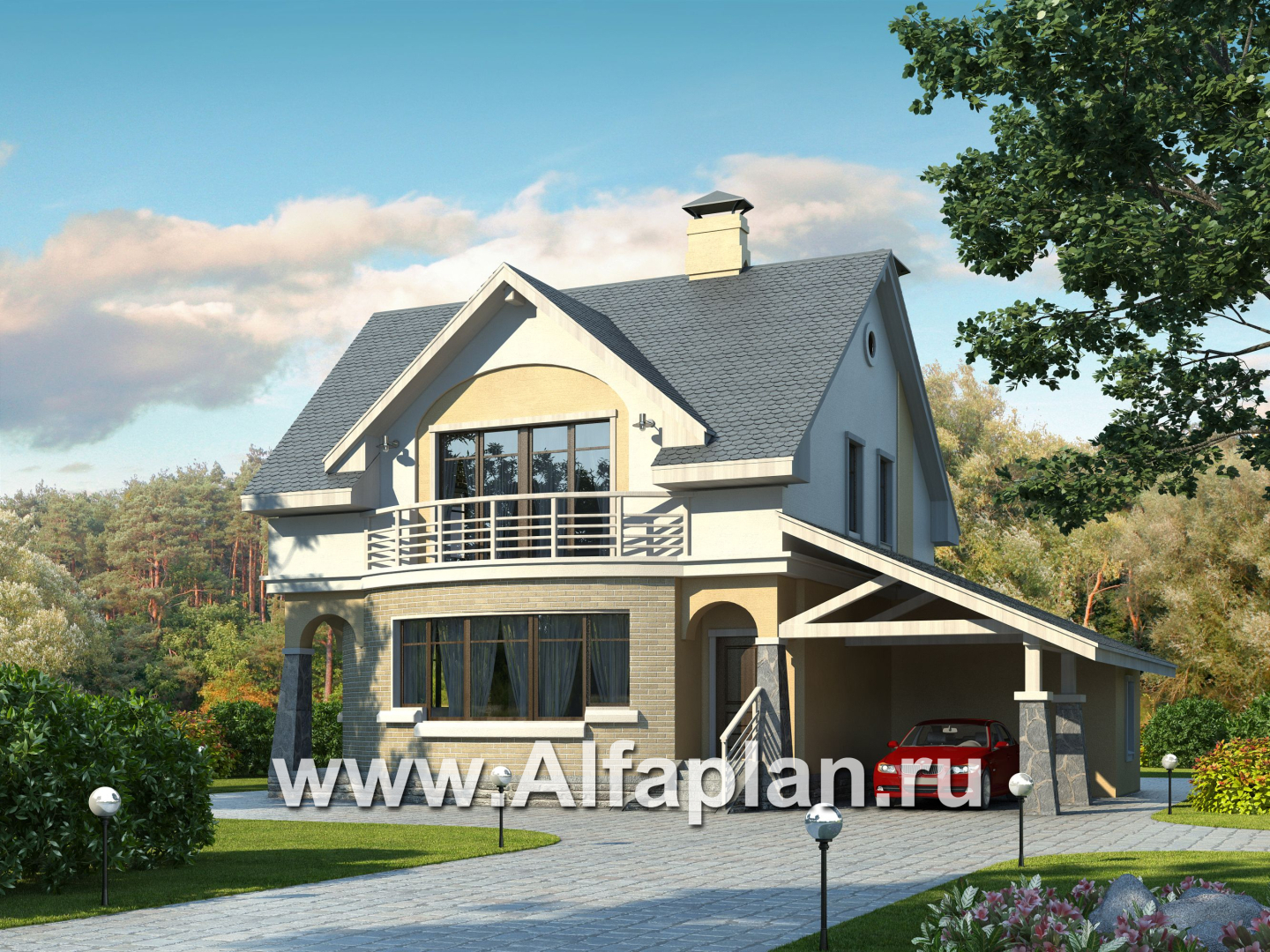 Проекты домов Альфаплан - Дом из газобетона «Боген» с полукруглой гостиной - основное изображение