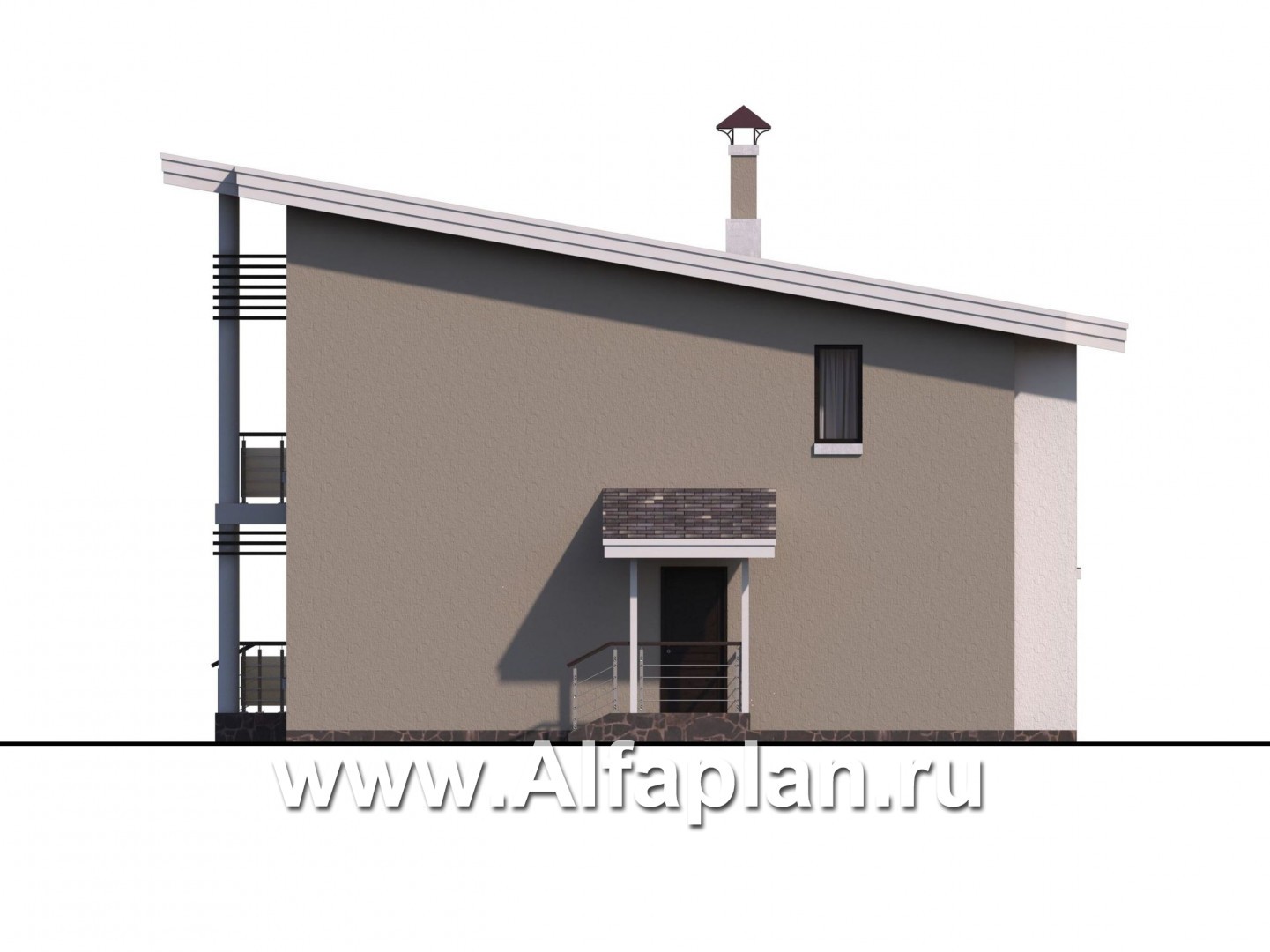 Проекты домов Альфаплан - «Квантум» - коттедж с односкатной крышей - изображение фасада №4