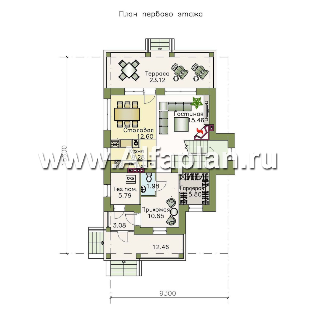 Проекты домов Альфаплан - «Белая ночь»- дом с компактным и комфортным планом - изображение плана проекта №1