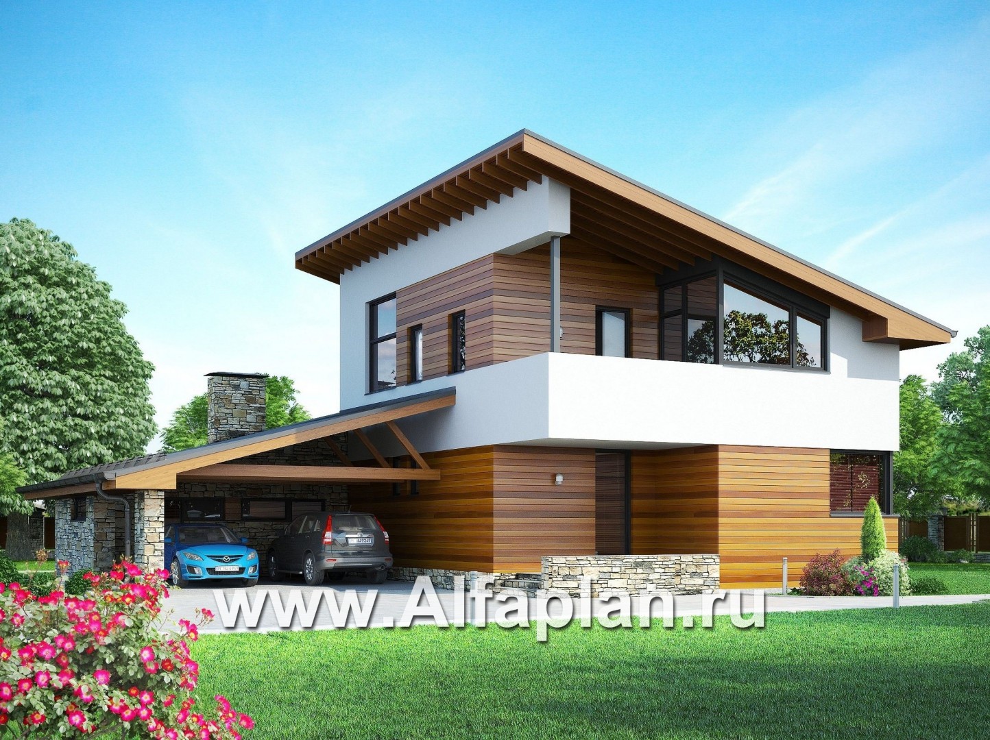Проекты домов Альфаплан - Современный дом с односкатной кровлей - основное изображение