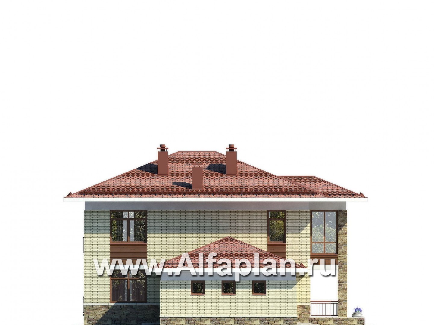Проекты домов Альфаплан - Загородный дом с большим гаражом - изображение фасада №2