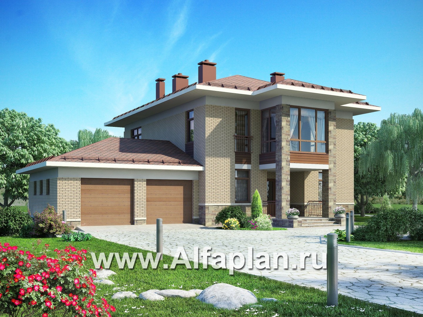 Проекты домов Альфаплан - Загородный дом с большим гаражом - основное изображение