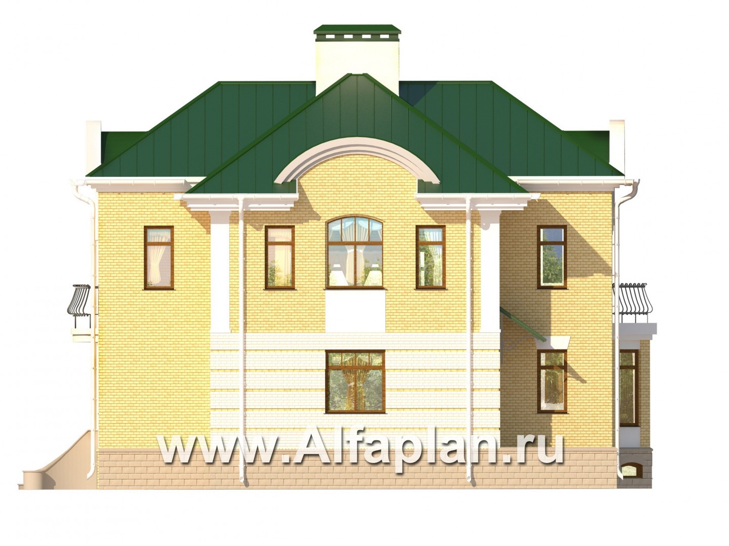 Проекты домов Альфаплан - Респектабельный коттедж с бассейном и террасой - изображение фасада №2