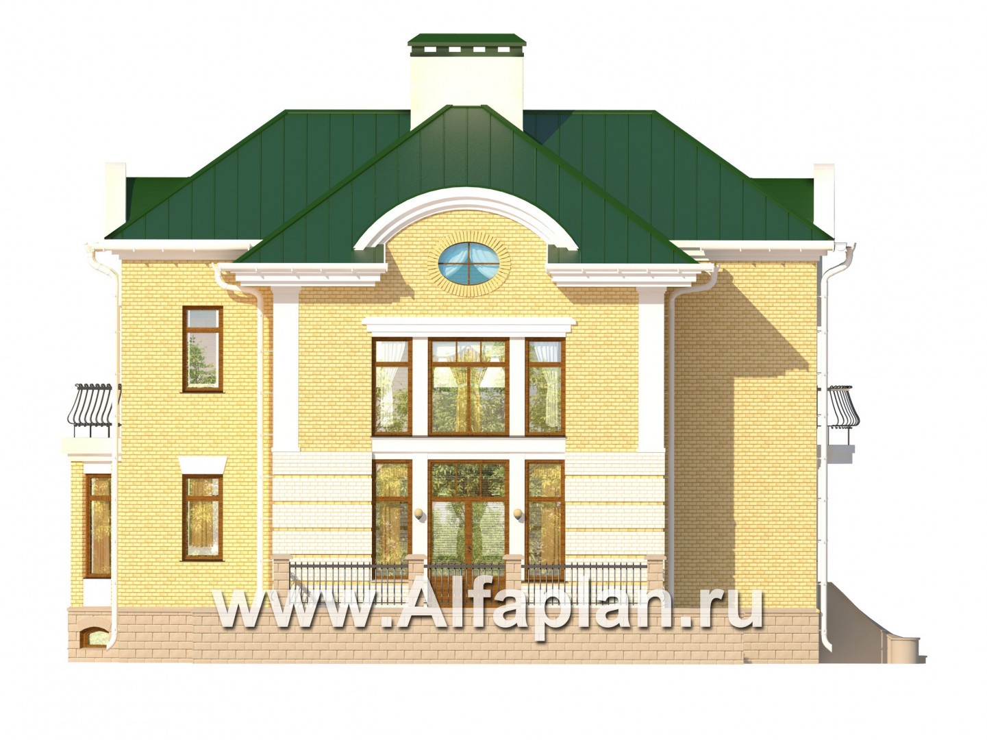 Проекты домов Альфаплан - Респектабельный коттедж с бассейном и террасой - изображение фасада №3