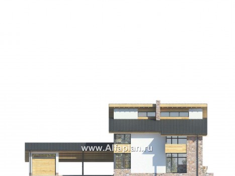 Проекты домов Альфаплан - Современный коттедж с большим гаражом-стоянкой - превью фасада №1