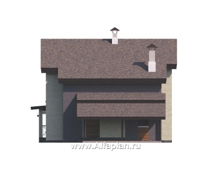 Проекты домов Альфаплан - «Стимул» - проект стильного двухэтажного дома с гаражом-навесом - превью фасада №2