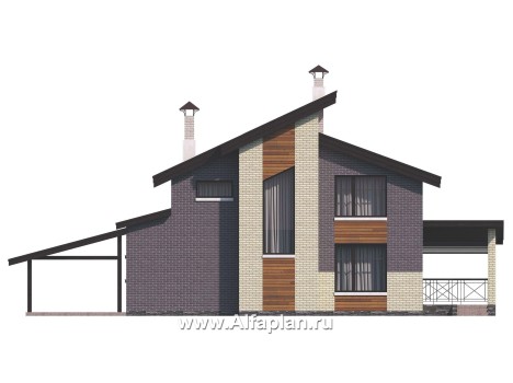 Проекты домов Альфаплан - «Стимул» - проект стильного двухэтажного дома с гаражом-навесом - превью фасада №4