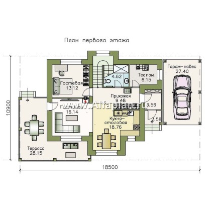 Проекты домов Альфаплан - «Стимул» - проект стильного двухэтажного дома с гаражом-навесом - превью плана проекта №1