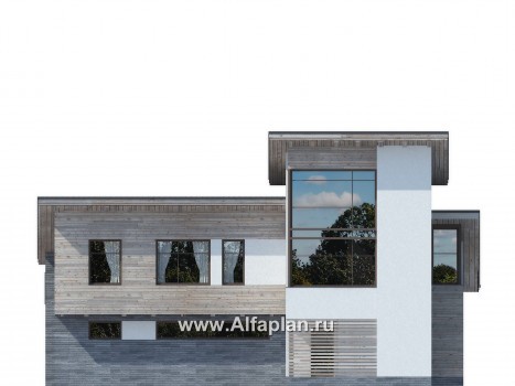 Проекты домов Альфаплан - Оригинальный коттедж с односкатной кровлей - превью фасада №1