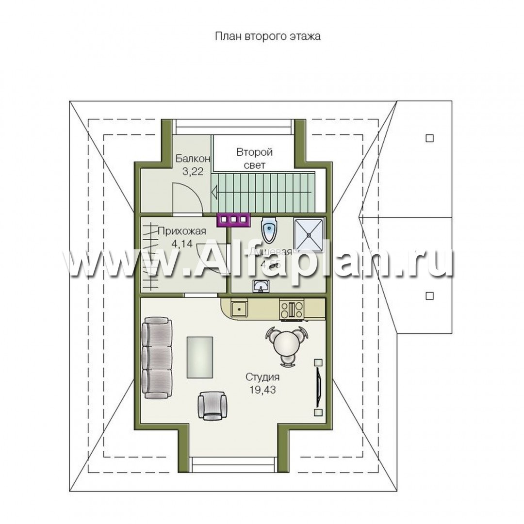 Проекты домов Альфаплан - Гараж со студией в  мансарде - план проекта №2