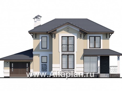 Проекты домов Альфаплан - «Невский стиль» - удобный и красивый двухэтажный дом с гаражом - превью фасада №1