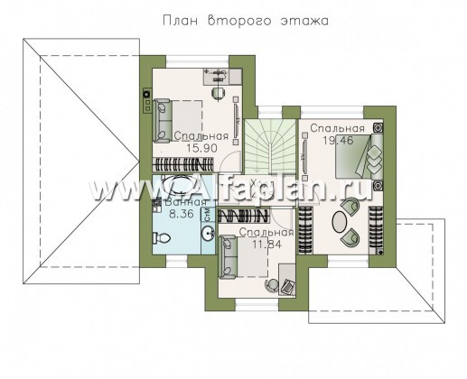 Проекты домов Альфаплан - «Невский стиль» - удобный и красивый двухэтажный дом с гаражом - превью плана проекта №2
