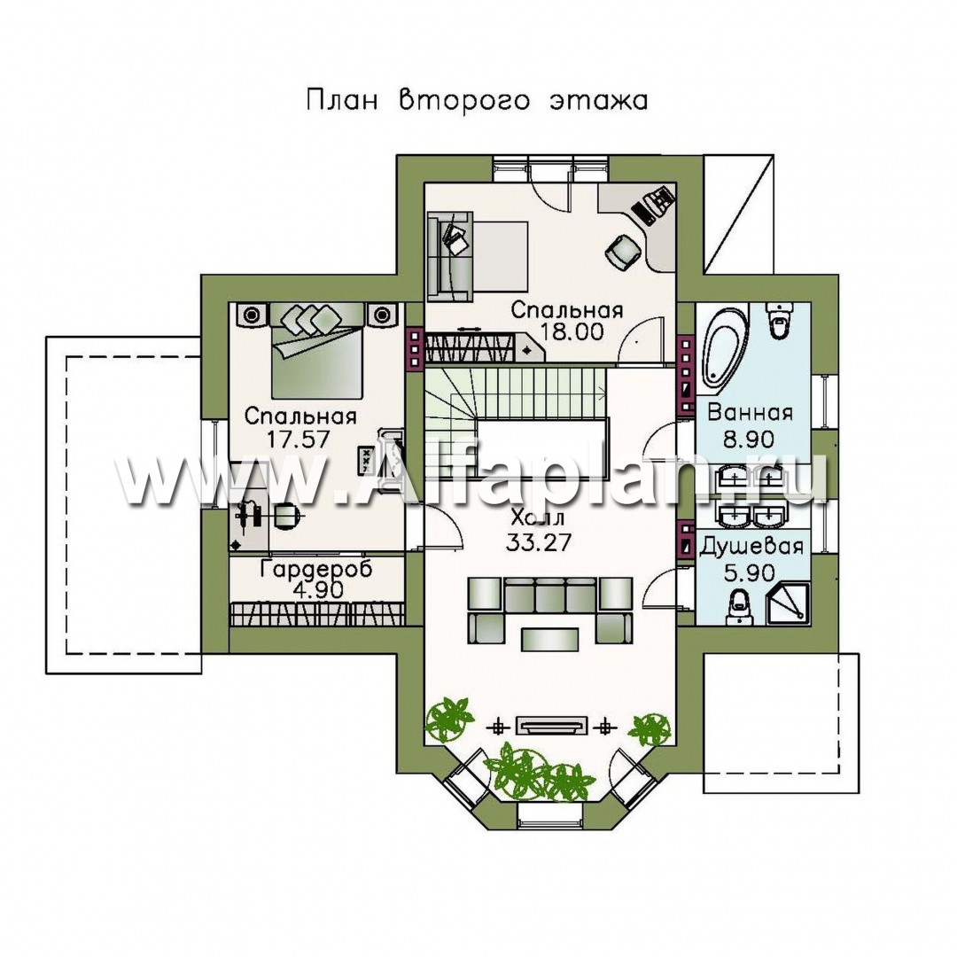 Проекты домов Альфаплан - «Клио Плюс» - коттедж с  цокольным этажом и угловой террасой - план проекта №4