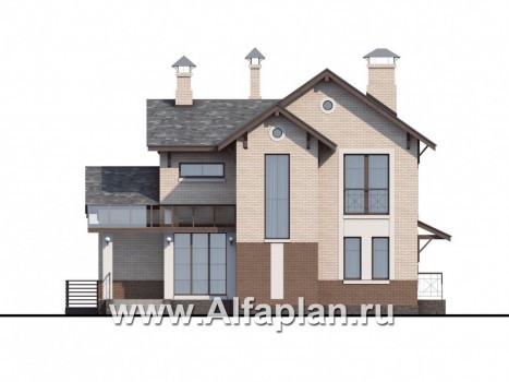 Проекты домов Альфаплан - «Флагман» - комфортабельный коттедж с бассейном и зоной spa - превью фасада №1