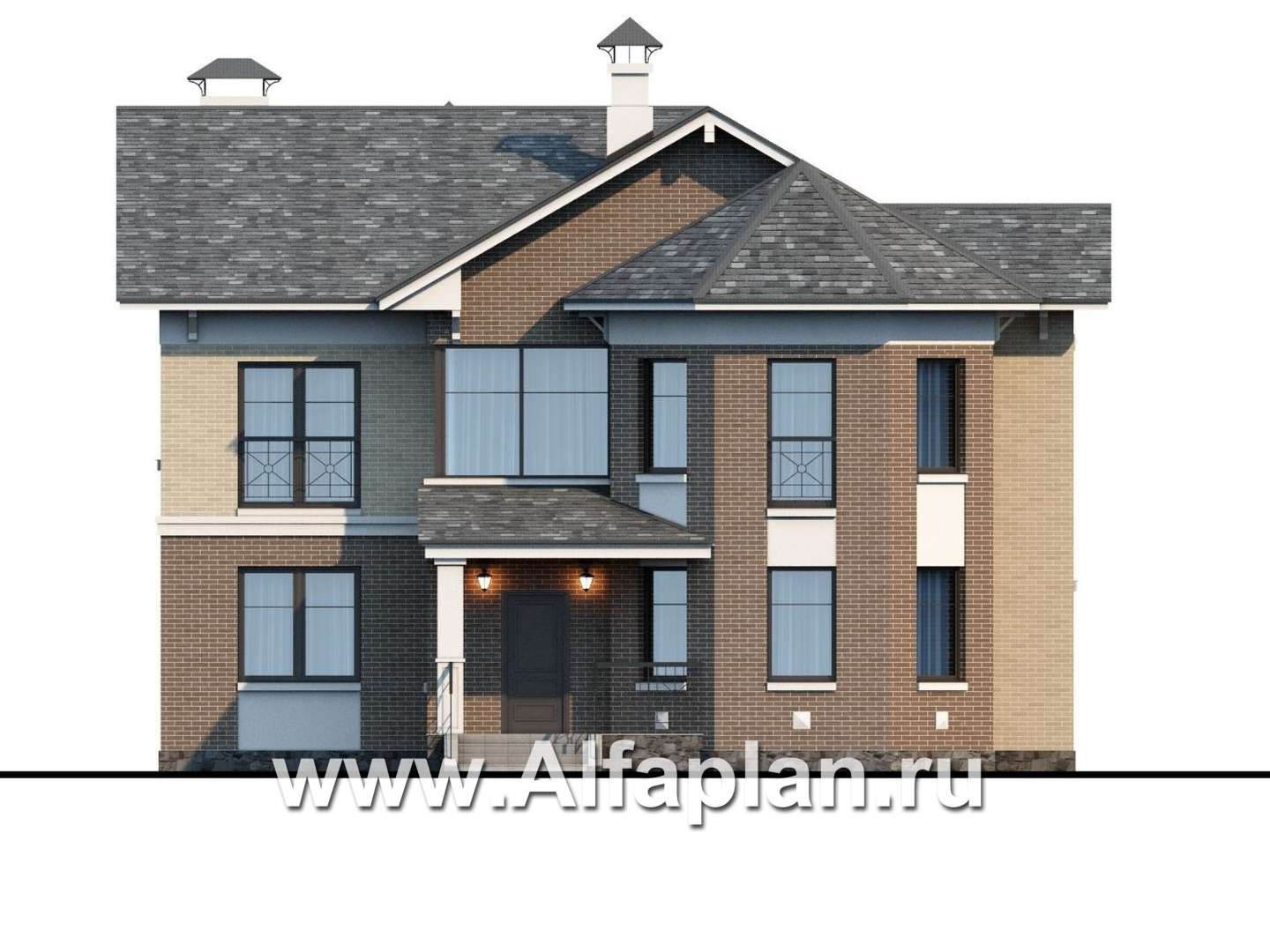 Проекты домов Альфаплан - «Clever» - классический коттедж с красивым эркером и террасой - изображение фасада №1