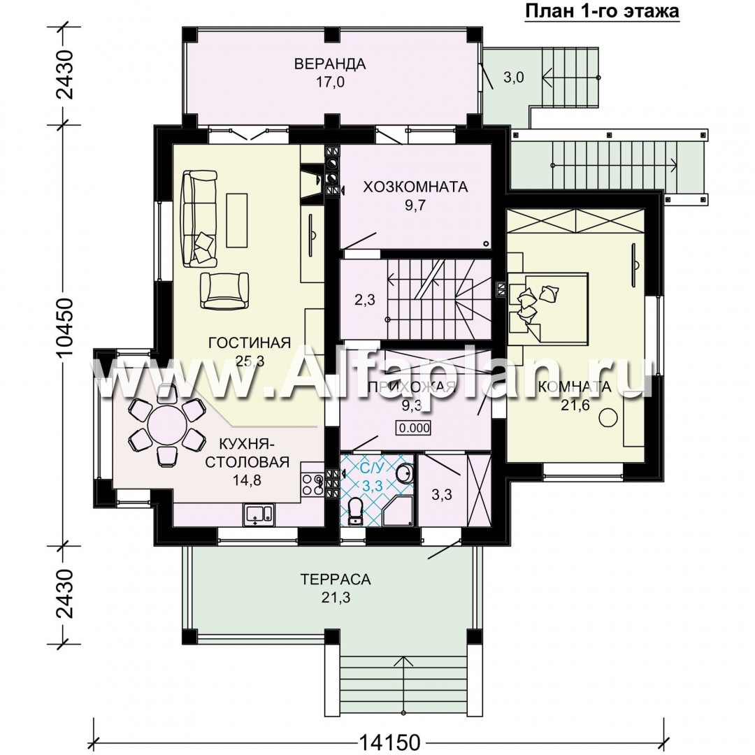 Проекты домов Альфаплан - Двухэтажный особняк с цокольным этажом - изображение плана проекта №2
