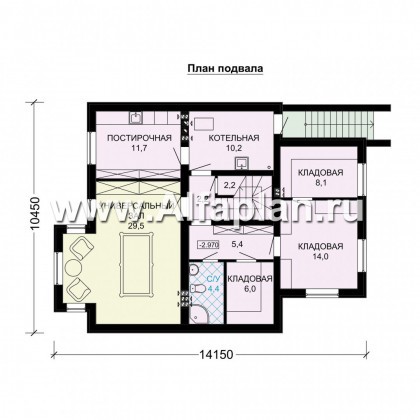 Проекты домов Альфаплан - Двухэтажный особняк с цокольным этажом - превью плана проекта №1