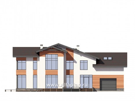 Проект двухэтажного дома, с террасой и с гаражом, в современном стиле - превью фасада дома