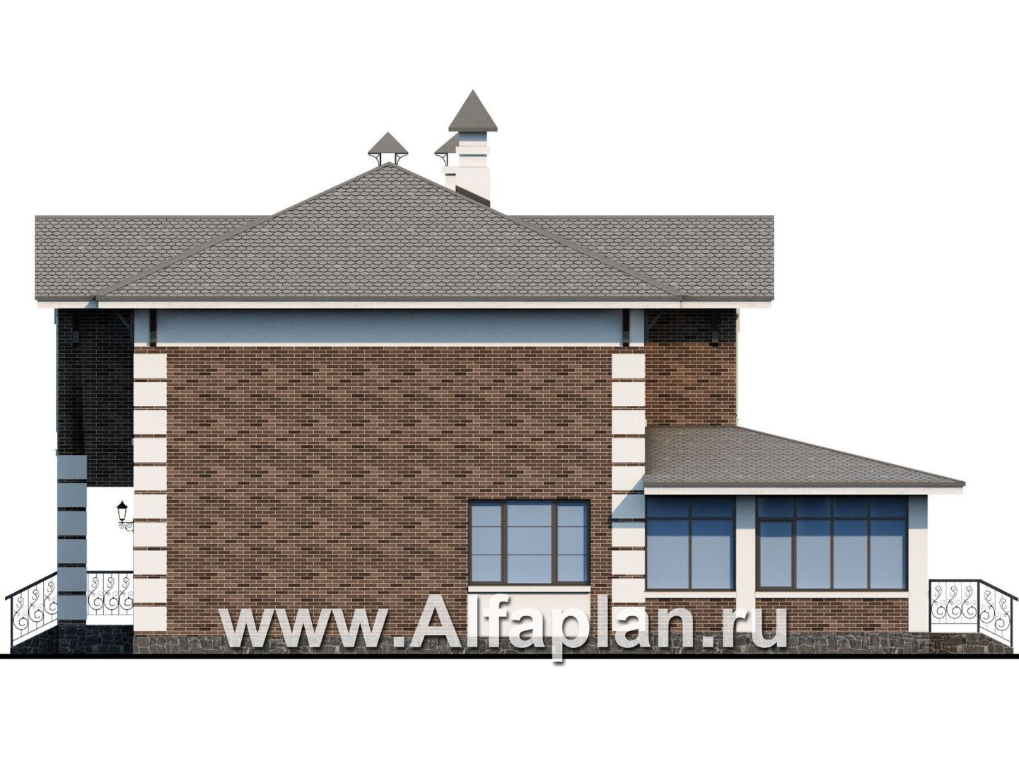 Проекты домов Альфаплан - «Вернисаж»- проект элегантного коттеджа с просторной верандой - изображение фасада №2