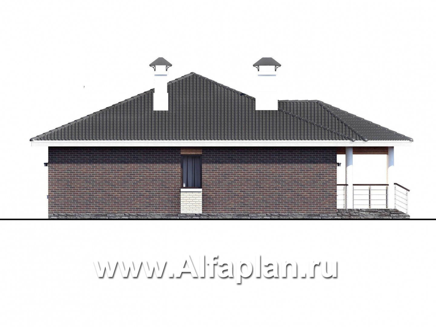Проекты домов Альфаплан - «Леда» - одноэтажный дом с четырьмя комнатами и большой террасой - изображение фасада №3