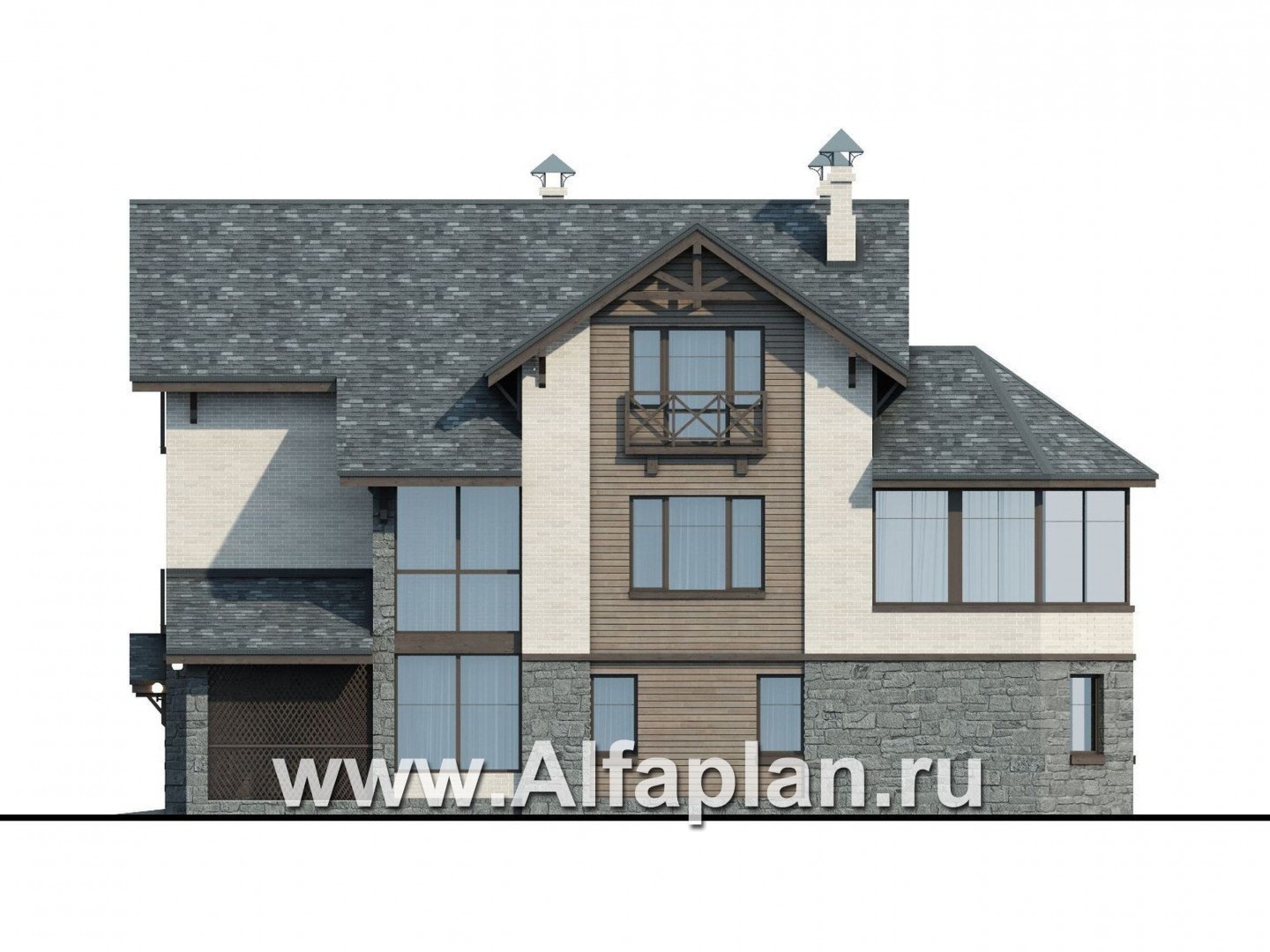 Проекты домов Альфаплан - Компактный дом с большим гаражом, верандой и зимним садом - изображение фасада №2