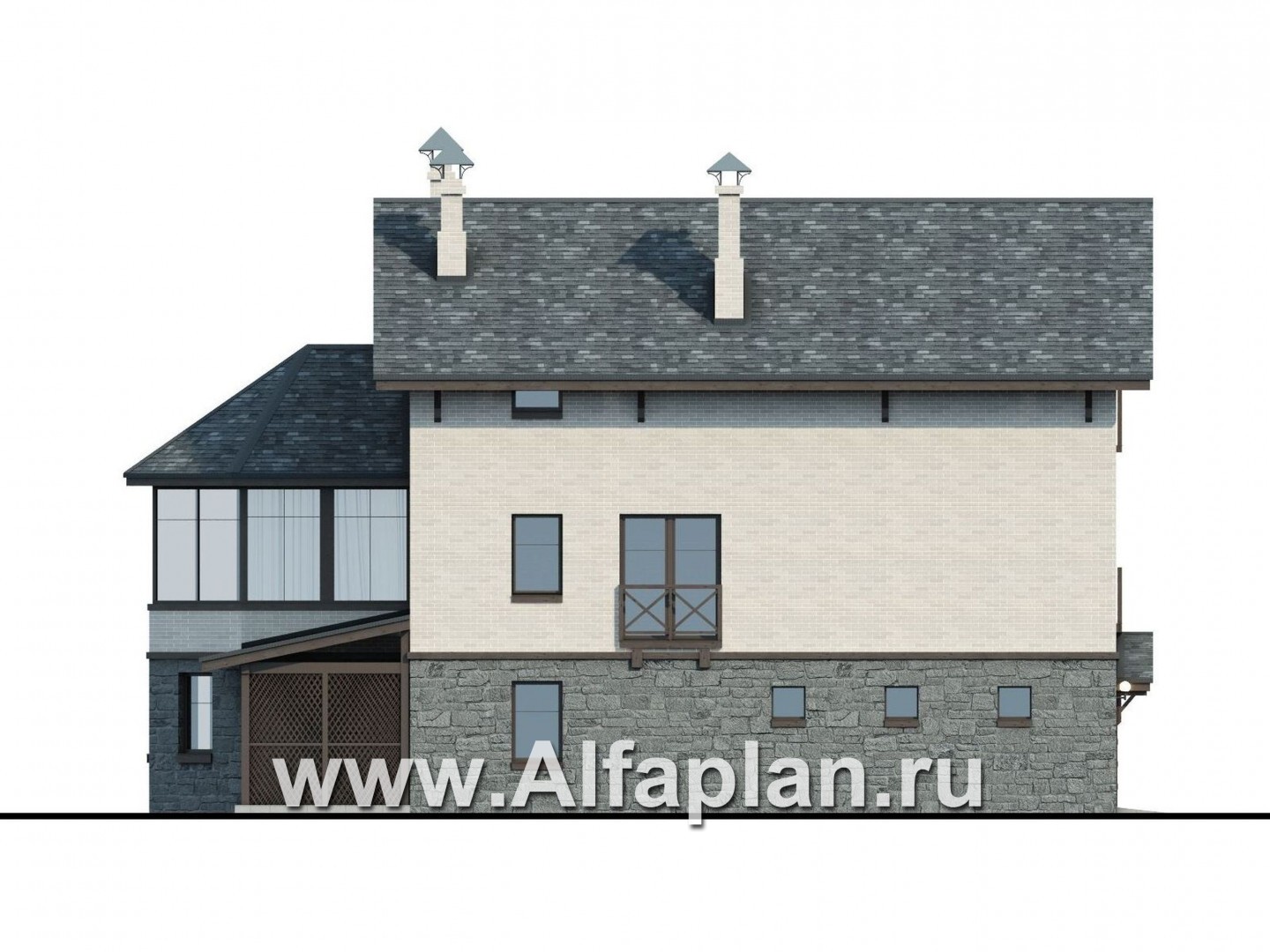 Проекты домов Альфаплан - Компактный дом с большим гаражом, верандой и зимним садом - изображение фасада №3