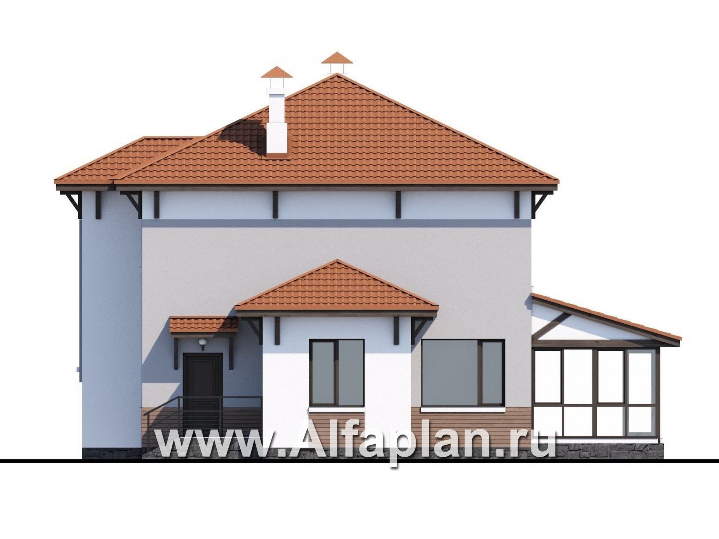 Проекты домов Альфаплан - «Эликсир» - современный коттедж с удобным входом и светлой прихожей - изображение фасада №2