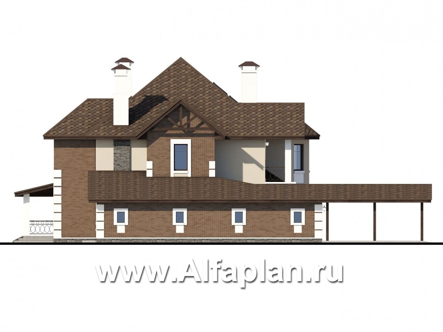 Проекты домов Альфаплан - «Воронцов»- респектабельный коттедж из газобетона с гаражом - изображение фасада №3
