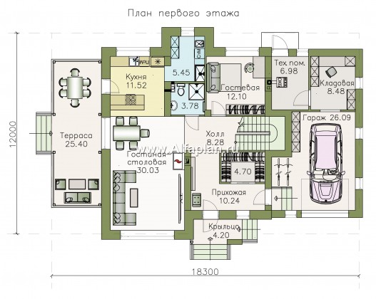 Проекты домов Альфаплан - «Персей» - современный мансардный дом - превью плана проекта №1