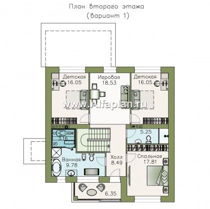Проекты домов Альфаплан - «Седьмая высота» - проект двухэтажного современного дома с большой гостиной - превью плана проекта №2