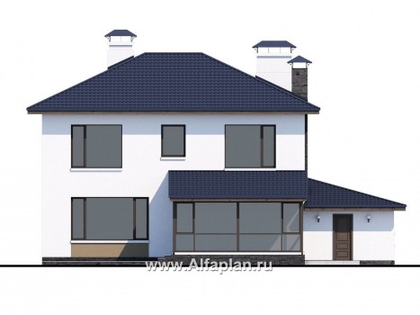 Проекты домов Альфаплан - «Седьмая высота» - современный коттедж с гаражом и просторной верандой - превью фасада №4