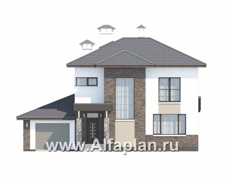 Проекты домов Альфаплан - «Приоритет» - современный экономичный дом с гаражом - превью фасада №1