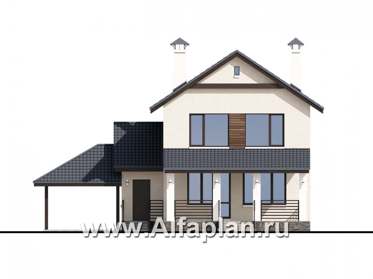 Проекты домов Альфаплан - «Весна» - экономичный и удобный дом с гаражом-навесом - изображение фасада №4