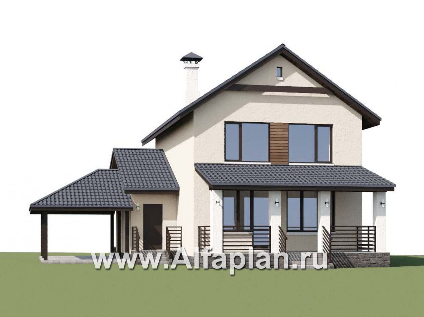 Проекты домов Альфаплан - «Весна» - экономичный и удобный дом с гаражом-навесом - дополнительное изображение №1