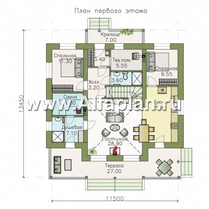 Проекты домов Альфаплан - Кирпичный дом «Моризо» - шале с двусветной гостиной - превью плана проекта №1