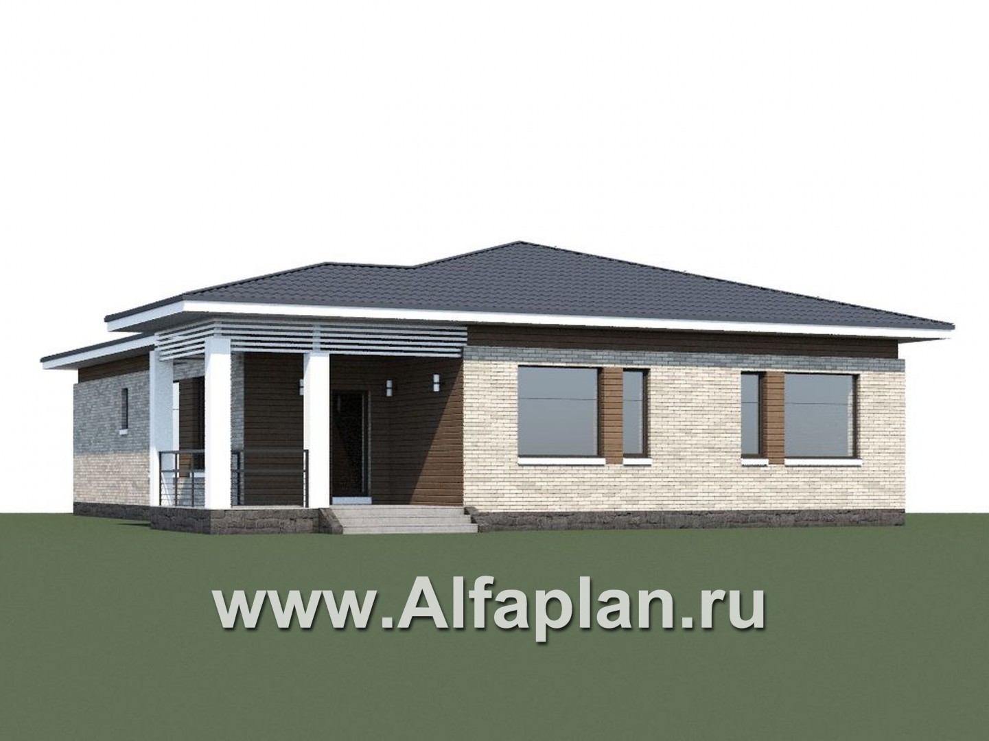 Проекты домов Альфаплан - «Днестр» - одноэтажный коттедж с большим гаражом и террасой - дополнительное изображение №1