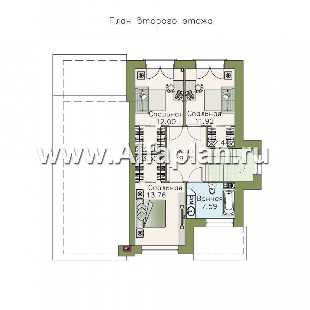 Проекты домов Альфаплан - «Простор» - компактный кирпичный дом с просторной гостиной - изображение плана проекта №2