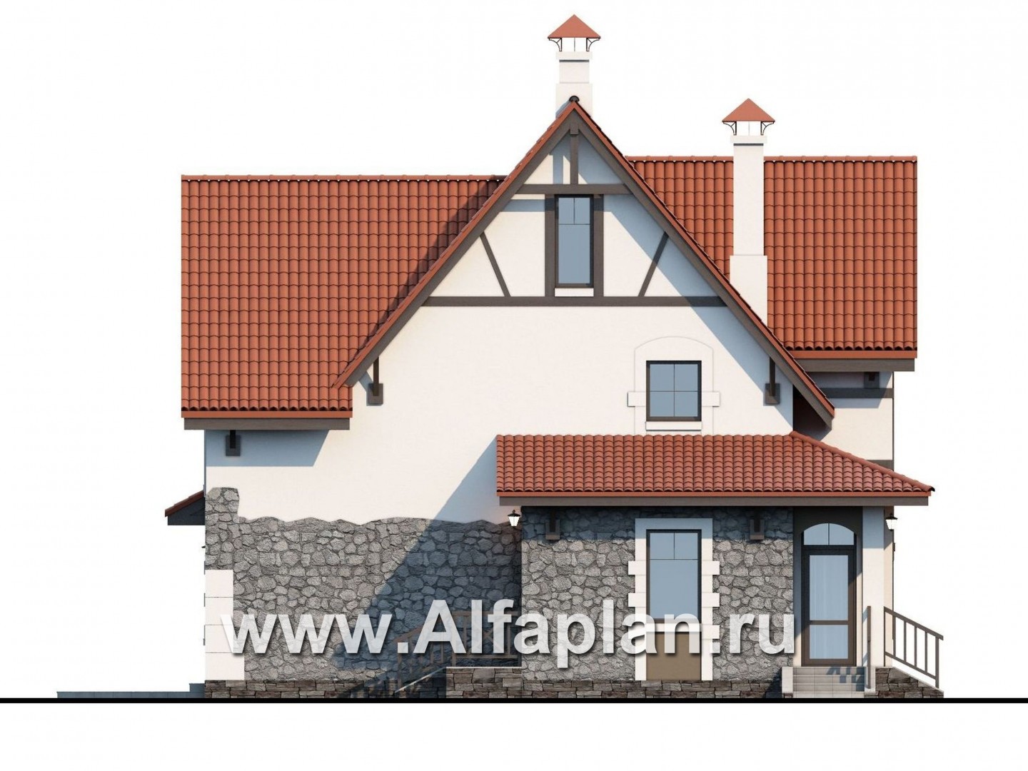 Проекты домов Альфаплан - «Госпожа Буонасье» - компактный коттедж с жилой мансардой - изображение фасада №3